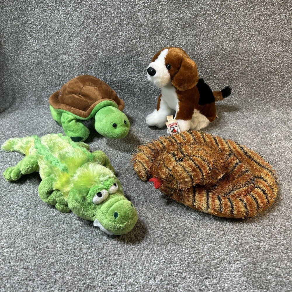 GANZ Webkinz Plush Toys Stuffed Animals Beagle Turtle Snake Crocodile Lot Of 4
